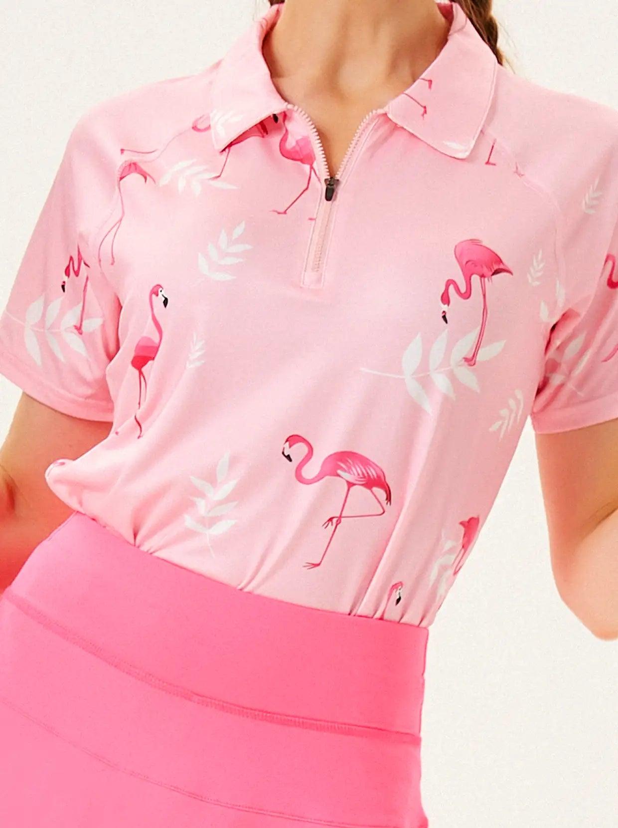 Pink Flamingo Short-sleeve Golf Polo for Ladies