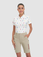 Colorful Golfer Pattern Quarter-zip Short-sleeve Golf Shirt for Ladies
