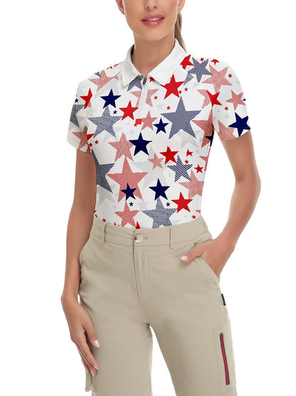 Multicolor Stars Quarter-Zip Short-sleeve Golf Polo for Women