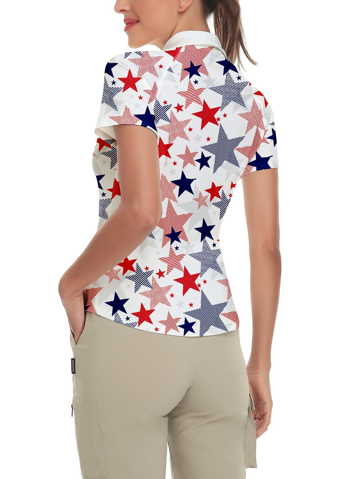 Multicolor Stars Quarter-Zip Short-sleeve Golf Polo for Women