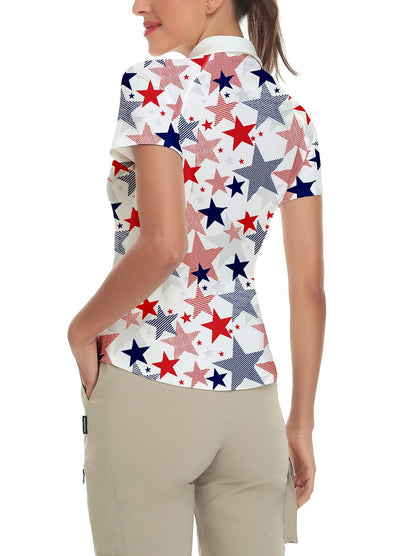 Multicolor Stars Quarter-Zip Short-sleeve Golf Polo for Women