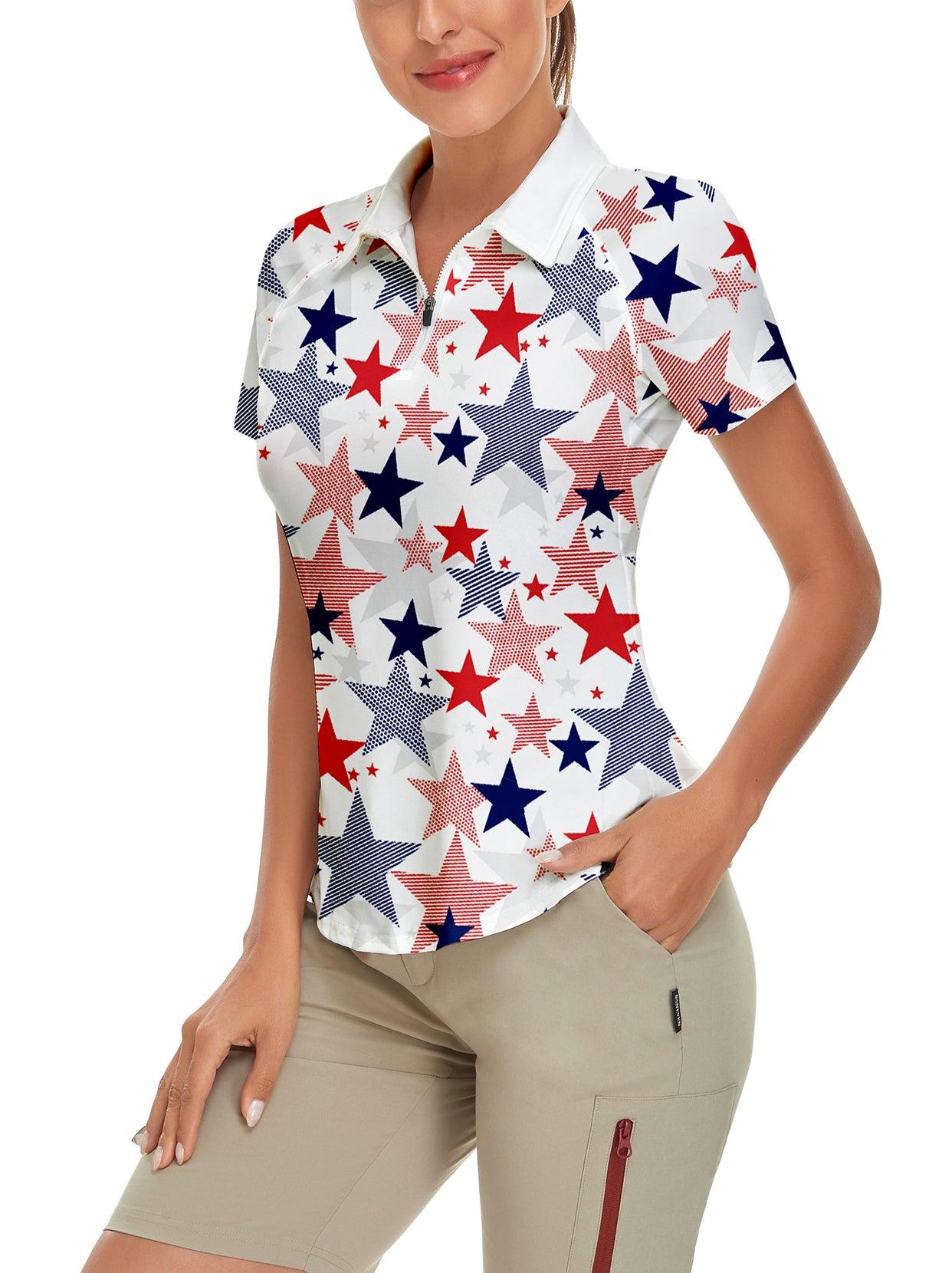 Multicolor Stars Quarter-Zip Short-sleeve Golf Polo for Women