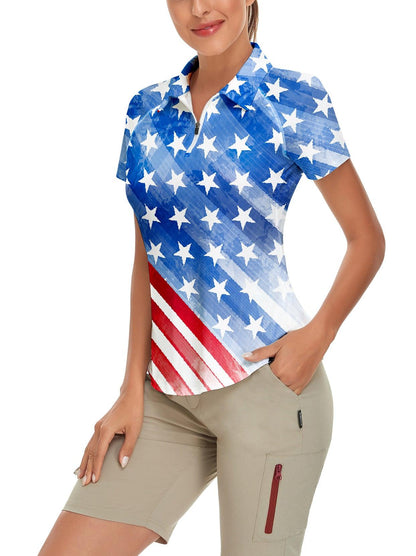 Light Blue Flag Short-sleeve Golf Polo for Women