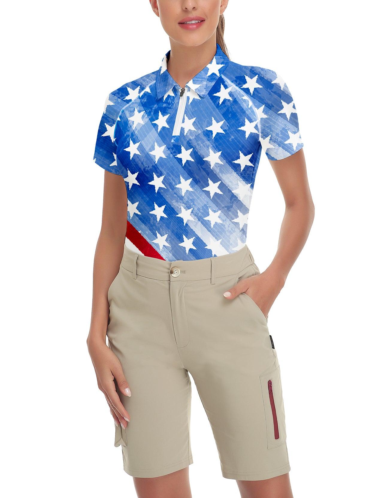 Light Blue Flag Short-sleeve Golf Polo for Women