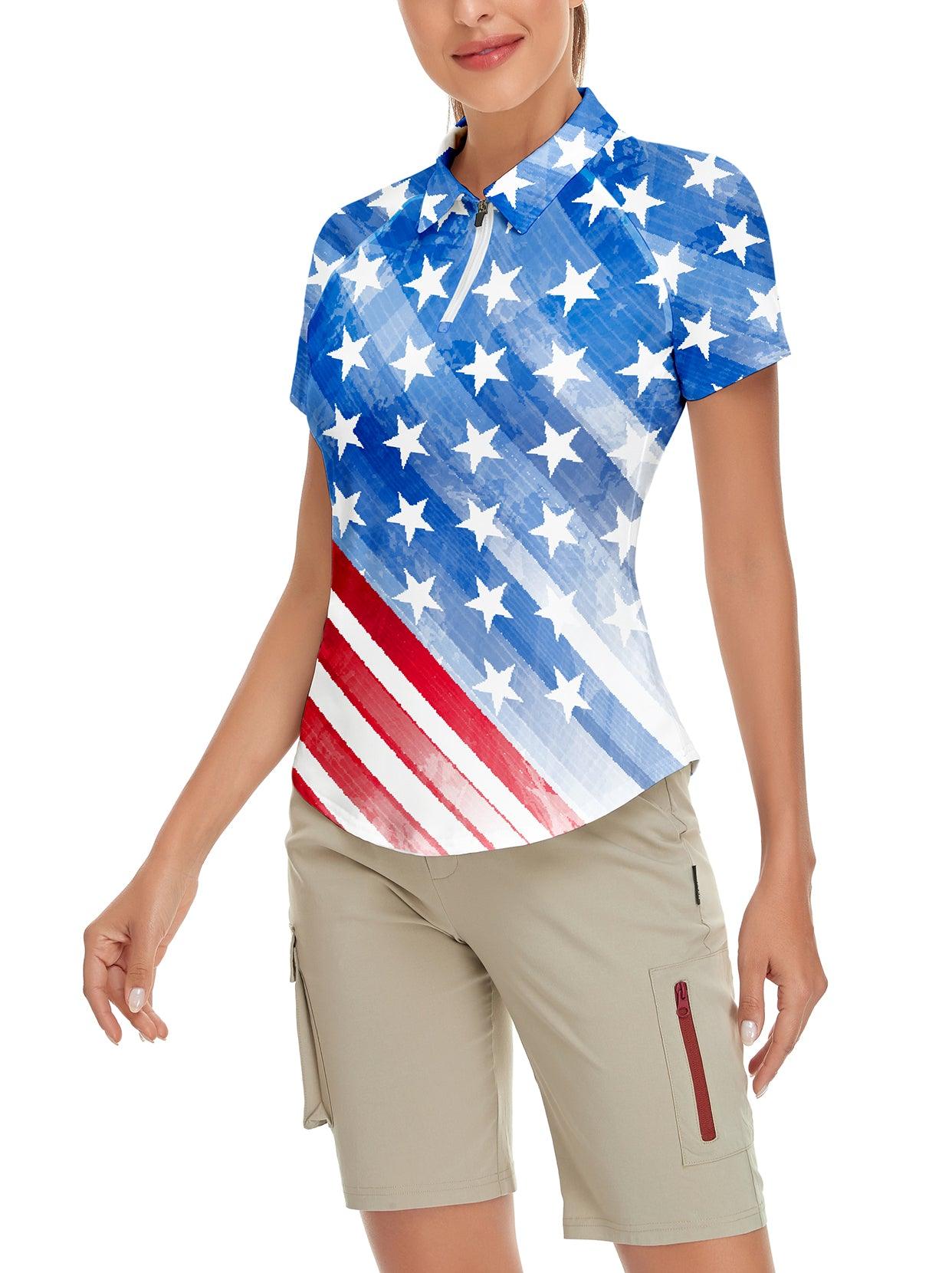 Light Blue Flag Short-sleeve Golf Polo for Women