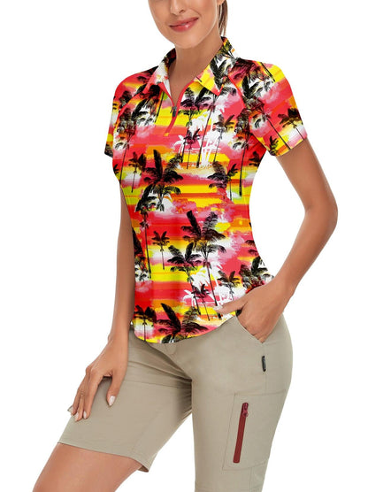 Red and Yellow Coconut Grove Short-sleeve Golf Polo for Women