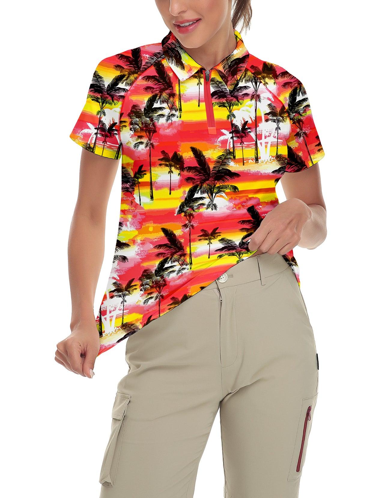 Red and Yellow Coconut Grove Short-sleeve Golf Polo for Women