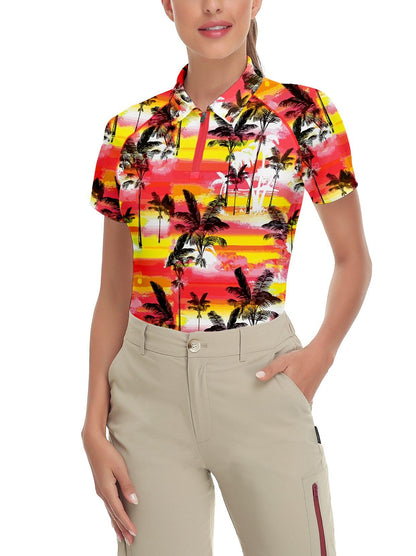 Red and Yellow Coconut Grove Short-sleeve Golf Polo for Women