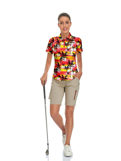 Red and Yellow Coconut Grove Short-sleeve Golf Polo for Women