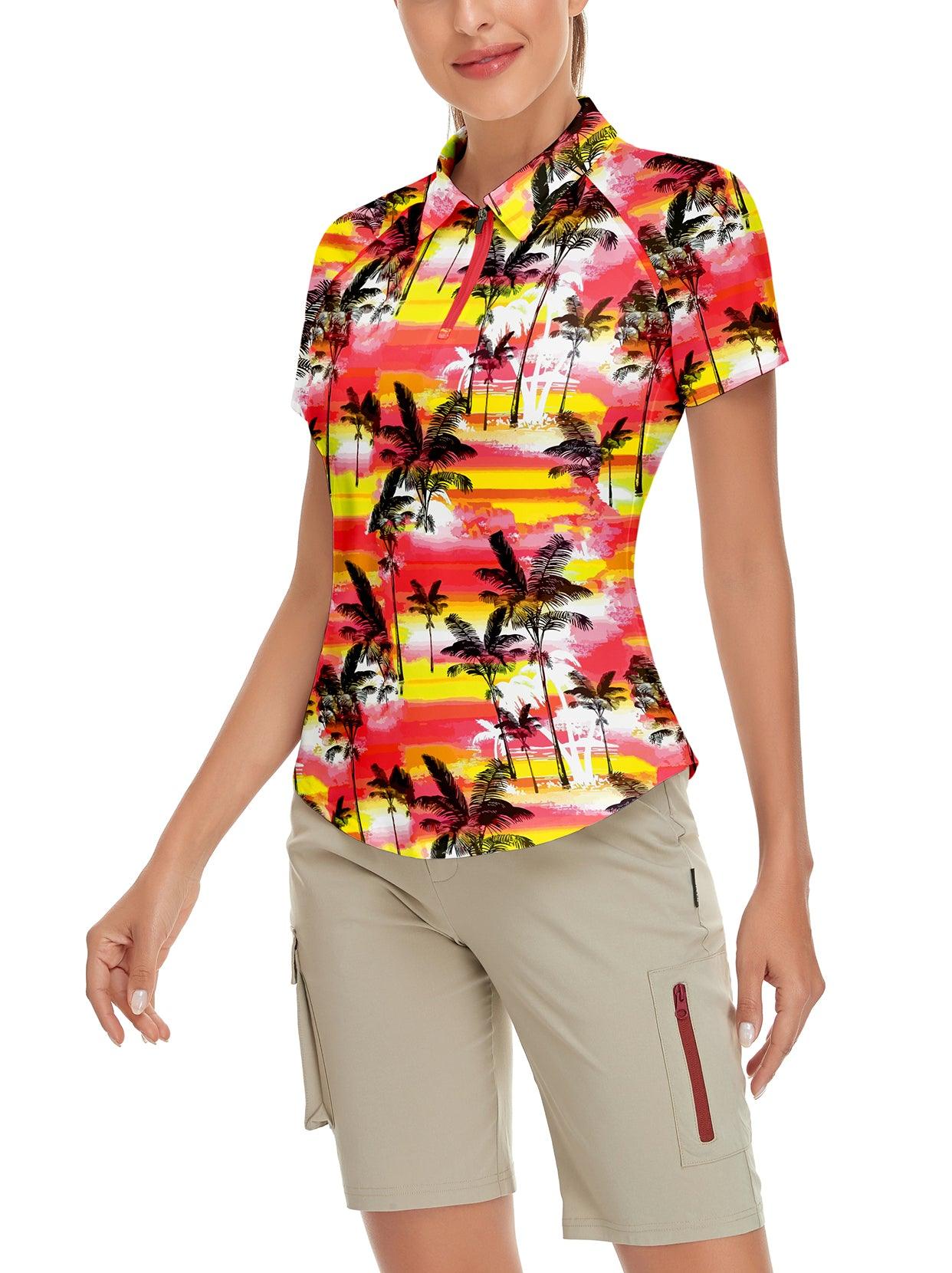 Red and Yellow Coconut Grove Short-sleeve Golf Polo for Women