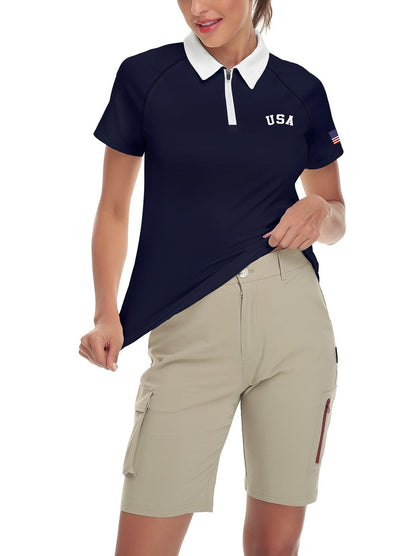 Letters and Flag Short-sleeve Golf Polo for Women