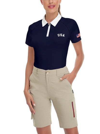 Letters and Flag Short-sleeve Golf Polo for Women