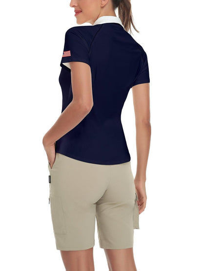 Letters and Flag Short-sleeve Golf Polo for Women