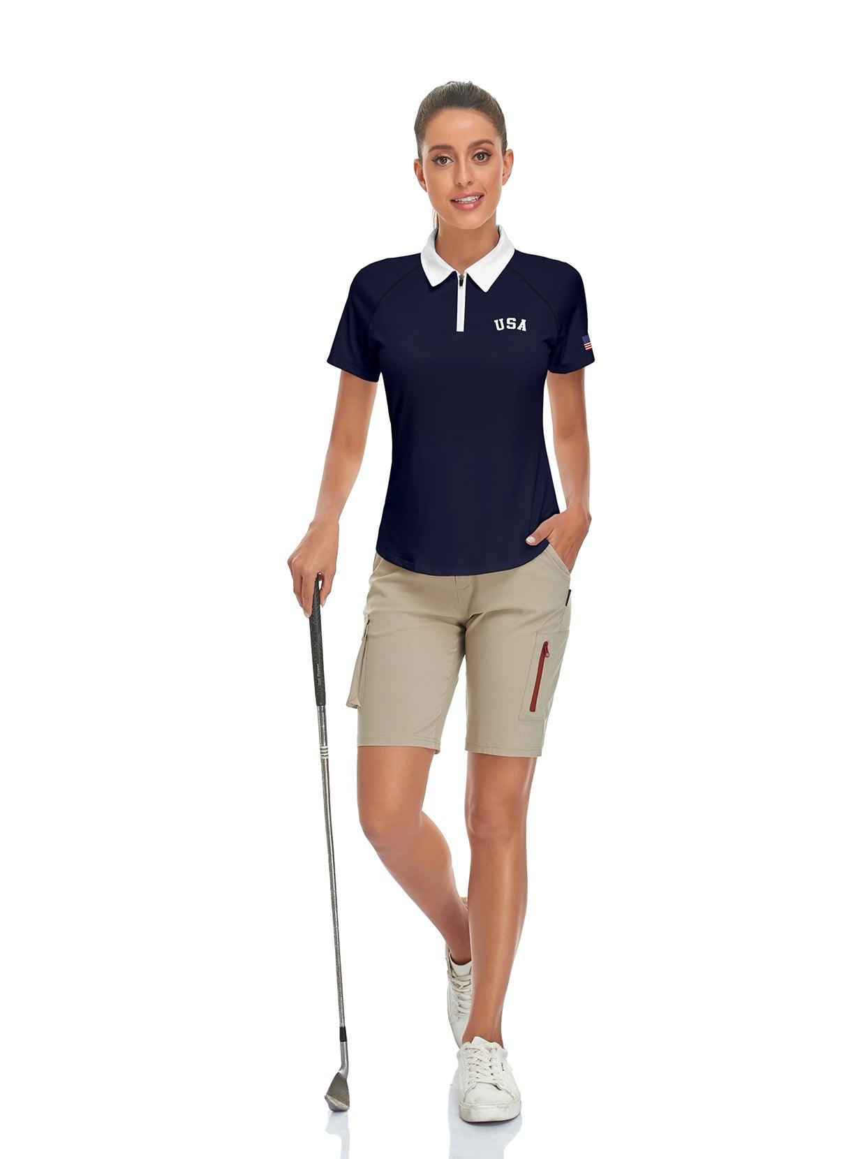 Letters and Flag Short-sleeve Golf Polo for Women