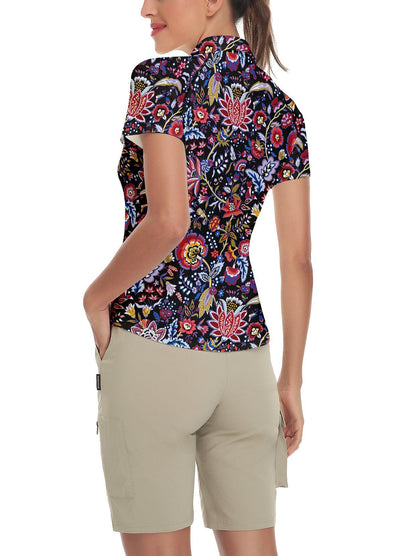 Colorful Flower Short-sleeve Golf Polo for Women