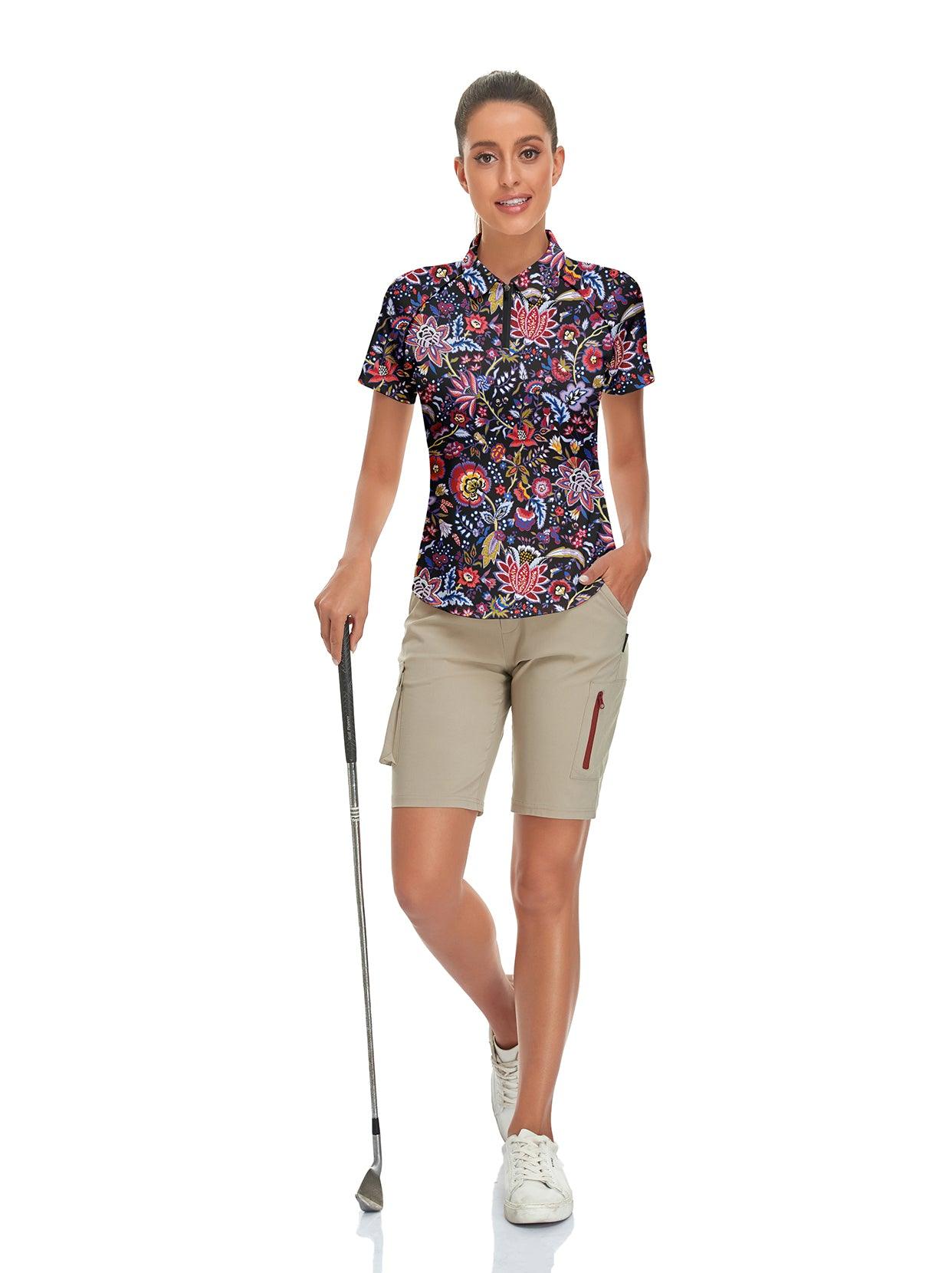 Colorful Flower Short-sleeve Golf Polo for Women