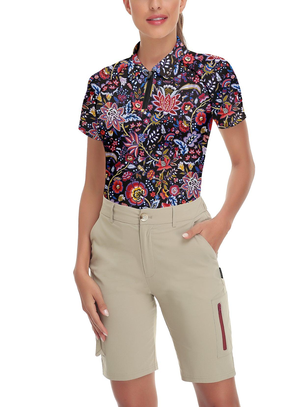 Colorful Flower Short-sleeve Golf Polo for Women