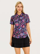 Colorful Flower Quarter-zip Short-sleeve Golf Polo for Women