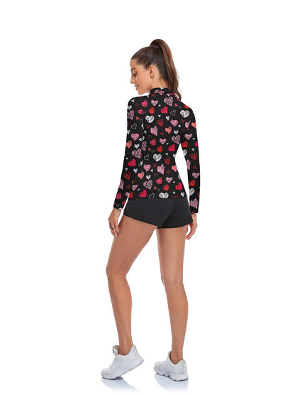 Colorful Heart-Print Long-sleeve Golf Shirt for Women