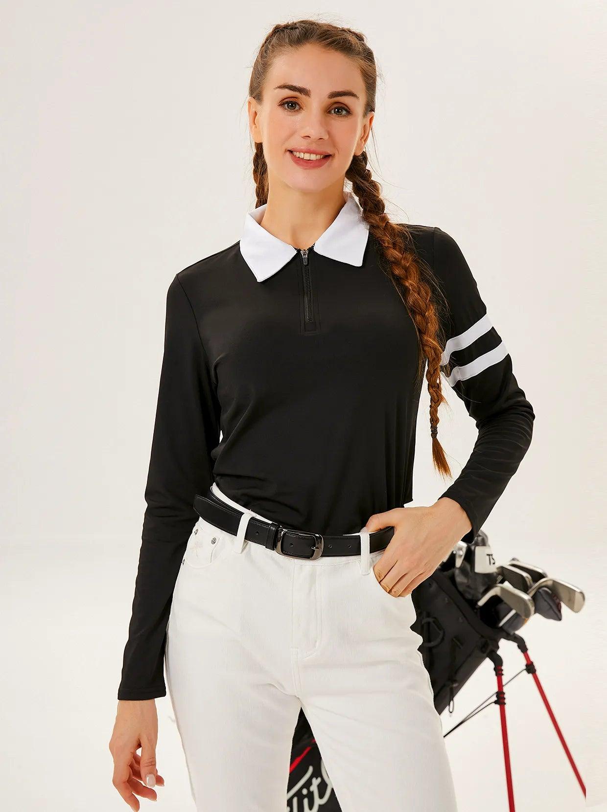 Ladies black long sleeve polo shirt best sale