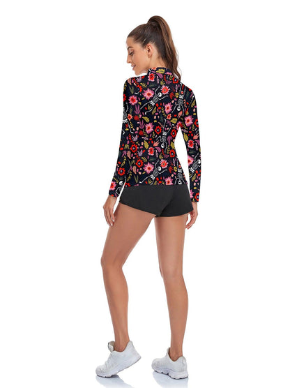 Colorful Skull Print Lapel Long-sleeve Polo Top for Ladies