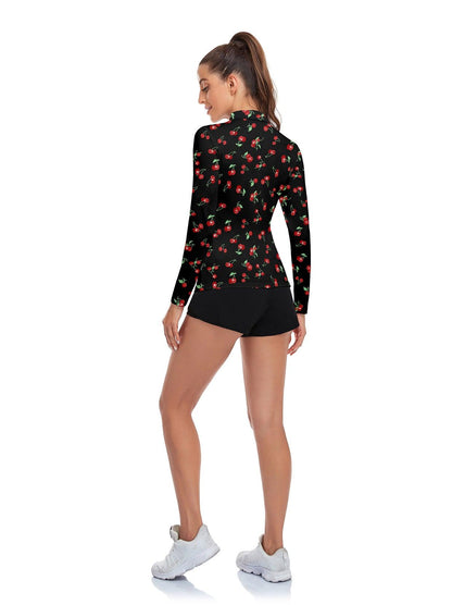 Cherry Print Long-sleeve Golf Shirt for Women