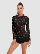 Cherry Print Long-sleeve Golf Shirt for Women