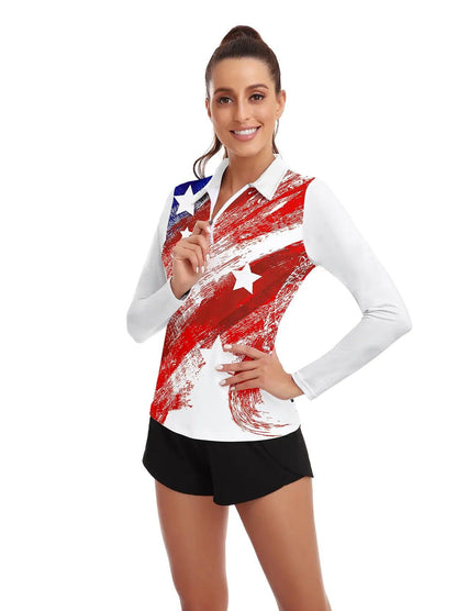 Artistic Flag Print Long Sleeve Polo Shirt - Suitable for Golf