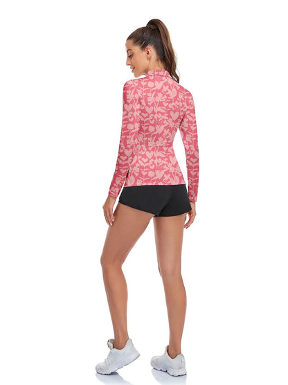 Pink Heart Pattern Long-sleeve Golf Shirt for Women