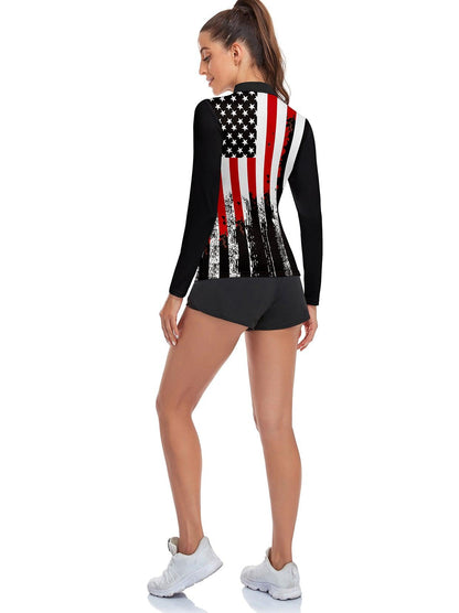 American Flag Golf Quarterzip Polo for Ladies