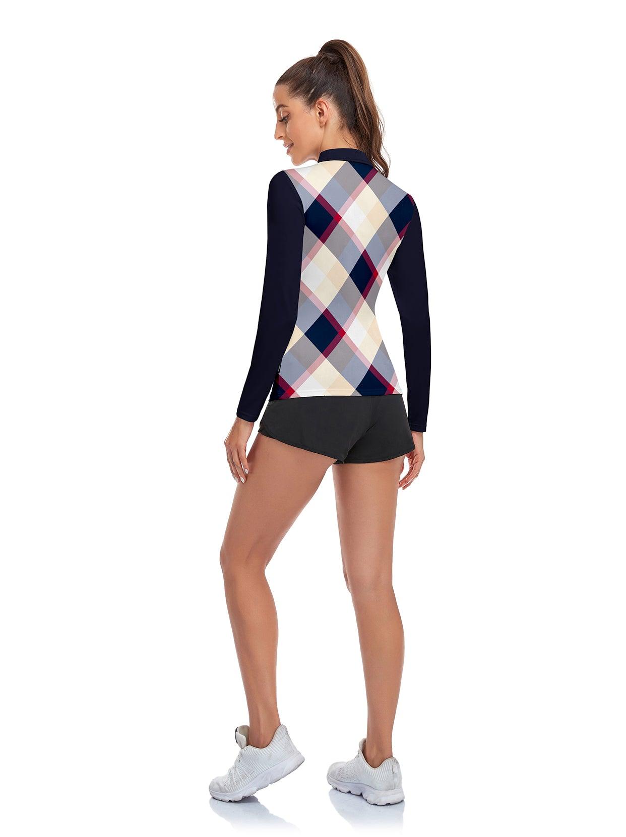 Argyle Long-sleeve Golf Polo Shirt for Women