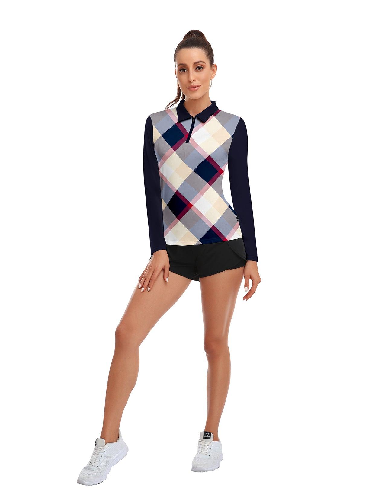 Argyle Long-sleeve Golf Polo Shirt for Women