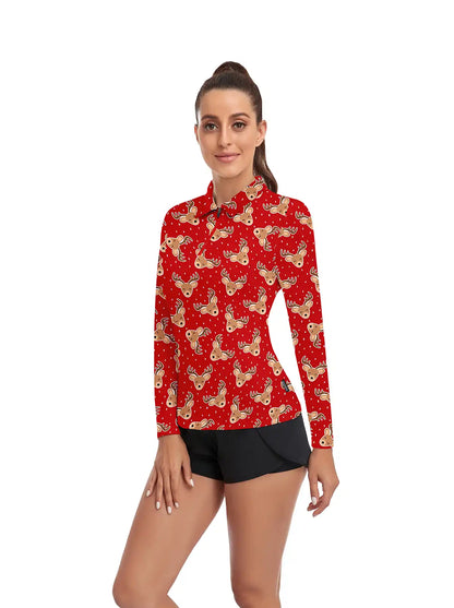 Christmas Yellow Elk Pattern Long-sleeve Tops