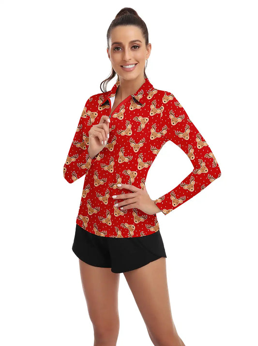 Christmas Yellow Elk Pattern Long-sleeve Tops