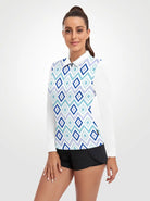 Blue Diamond Quarter-zip Long-sleeve Polo Shirt for Ladies