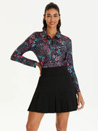 Black Paisley Quarter-zip Long-sleeve Polo Shirt for Women
