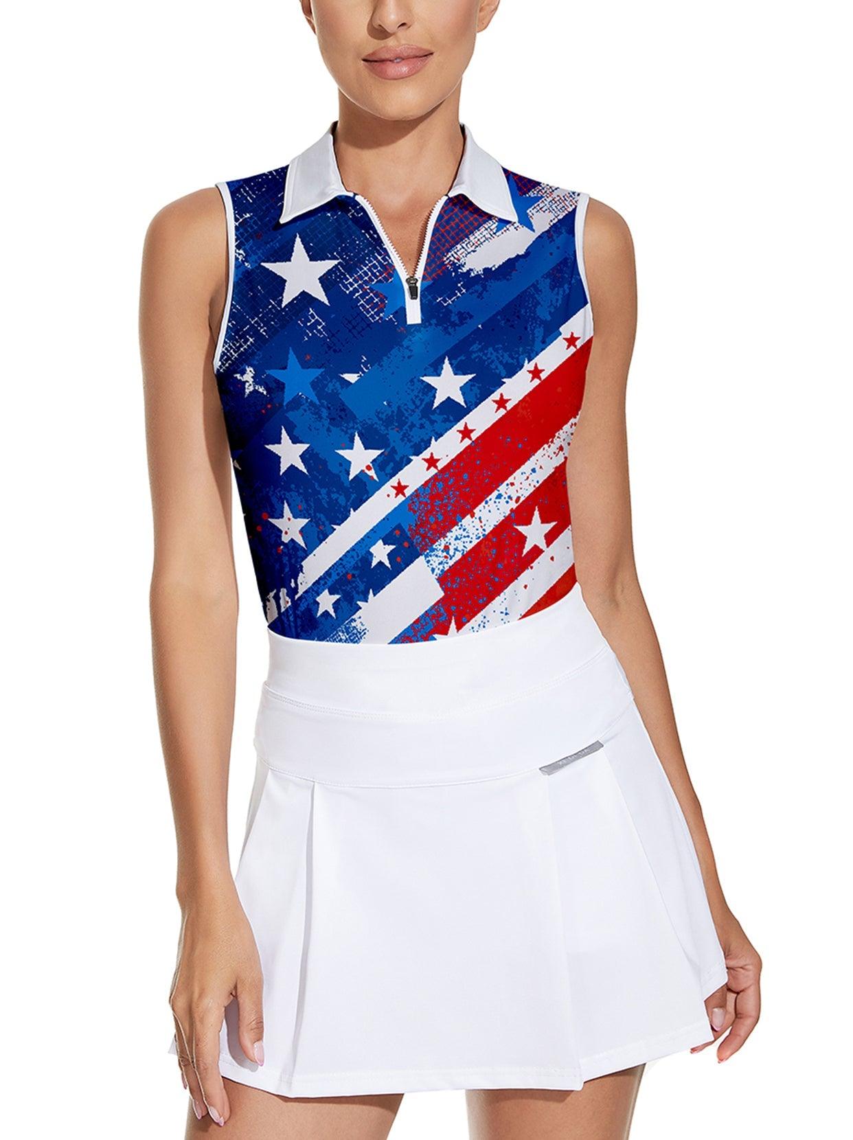 Light Blue American Flag Athletic Polo Shirts for Women