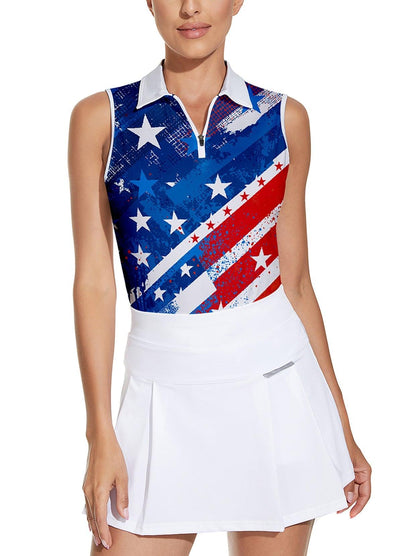 Light Blue American Flag Athletic Polo Shirts for Women