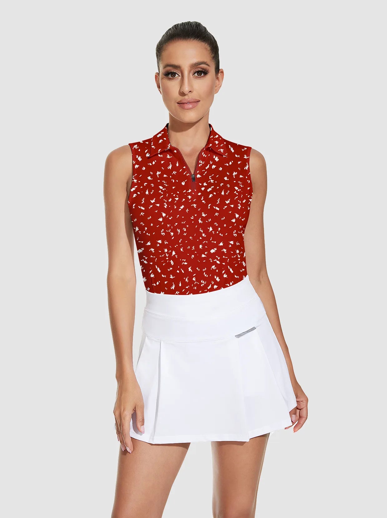 White Dot Quarter-zip Sleeveless Polo Shirts For Women 