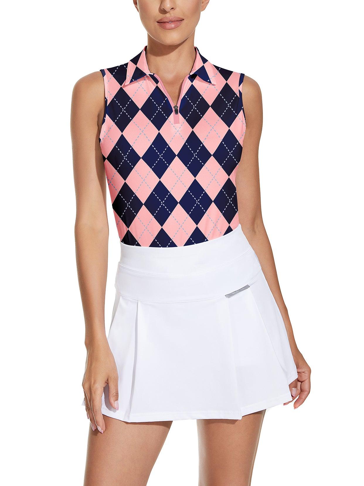 Pink and Blue Checkerboard Athletic Polo Shirts For Women