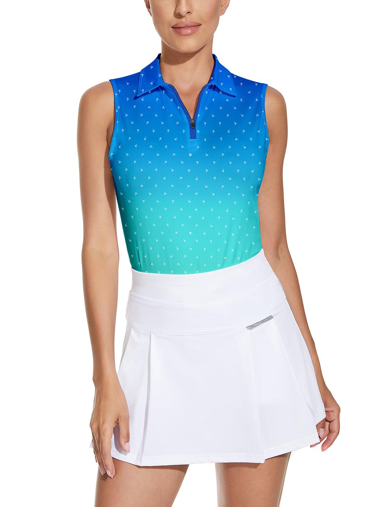 Blue Dot Gradient Print Athletic Polo Shirts For Women