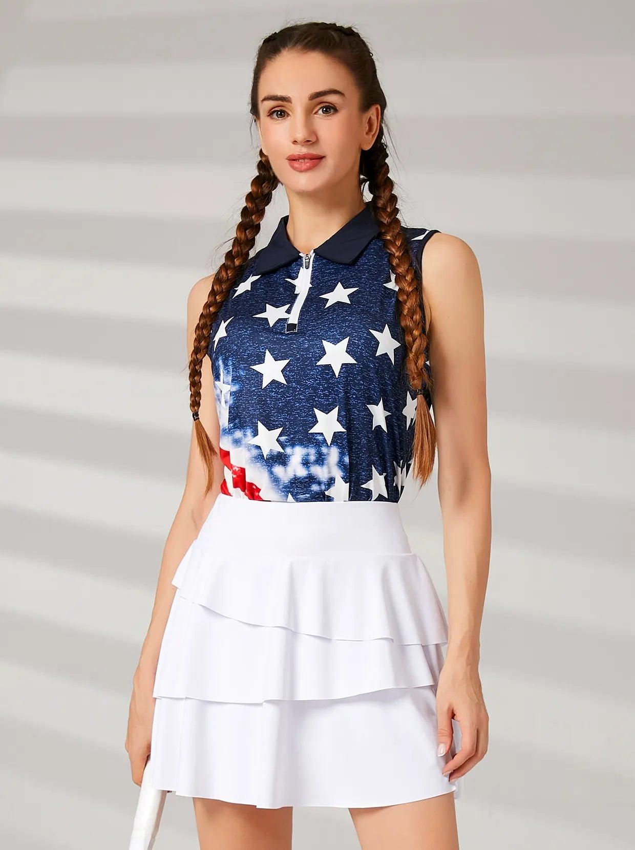 American Flag Sleeveless Golf Polo for Ladies