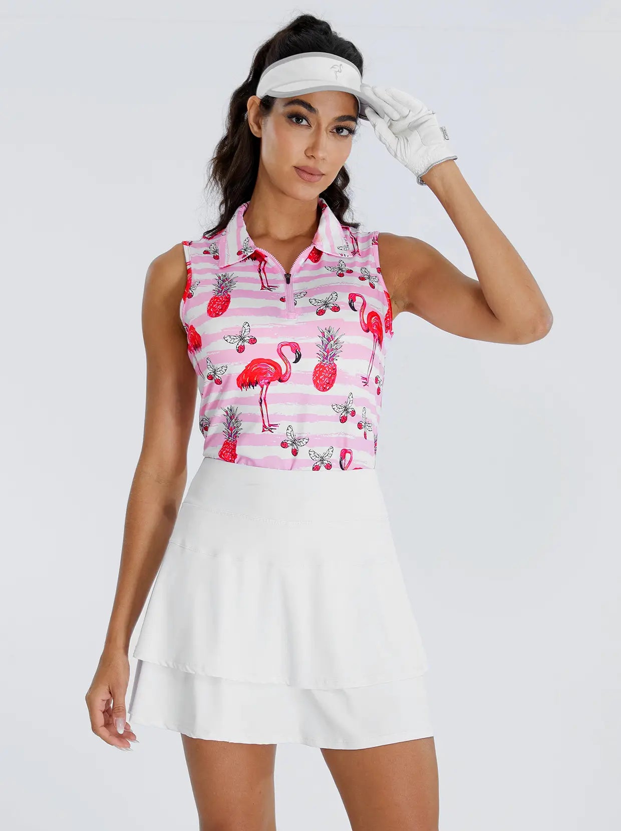 Pink Flamingo Sleeveless Quarter-Zip Golf Top