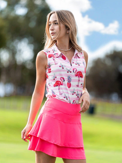 Pink Flamingo Sleeveless Quarter-Zip Golf Top