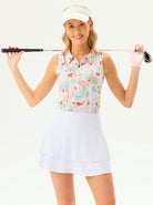 Pink Flamingo Quarter-zip Sleeveless Polo Shirt for Ladies