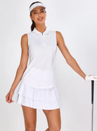 White Quarter-zip Sleeveless Golf Polo Shirts For Ladies