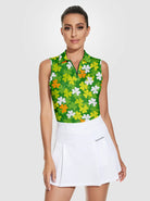 Orage and Green Shamrock Quarter-zip Sleeveless Polo Shirt For Women 