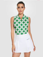 Green Clover Quarter-zip Sleeveless Polo Shirt For Women