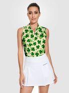 Green Shamrock on Yellow Background Quarter-zip Sleeveless Polo Shirt 