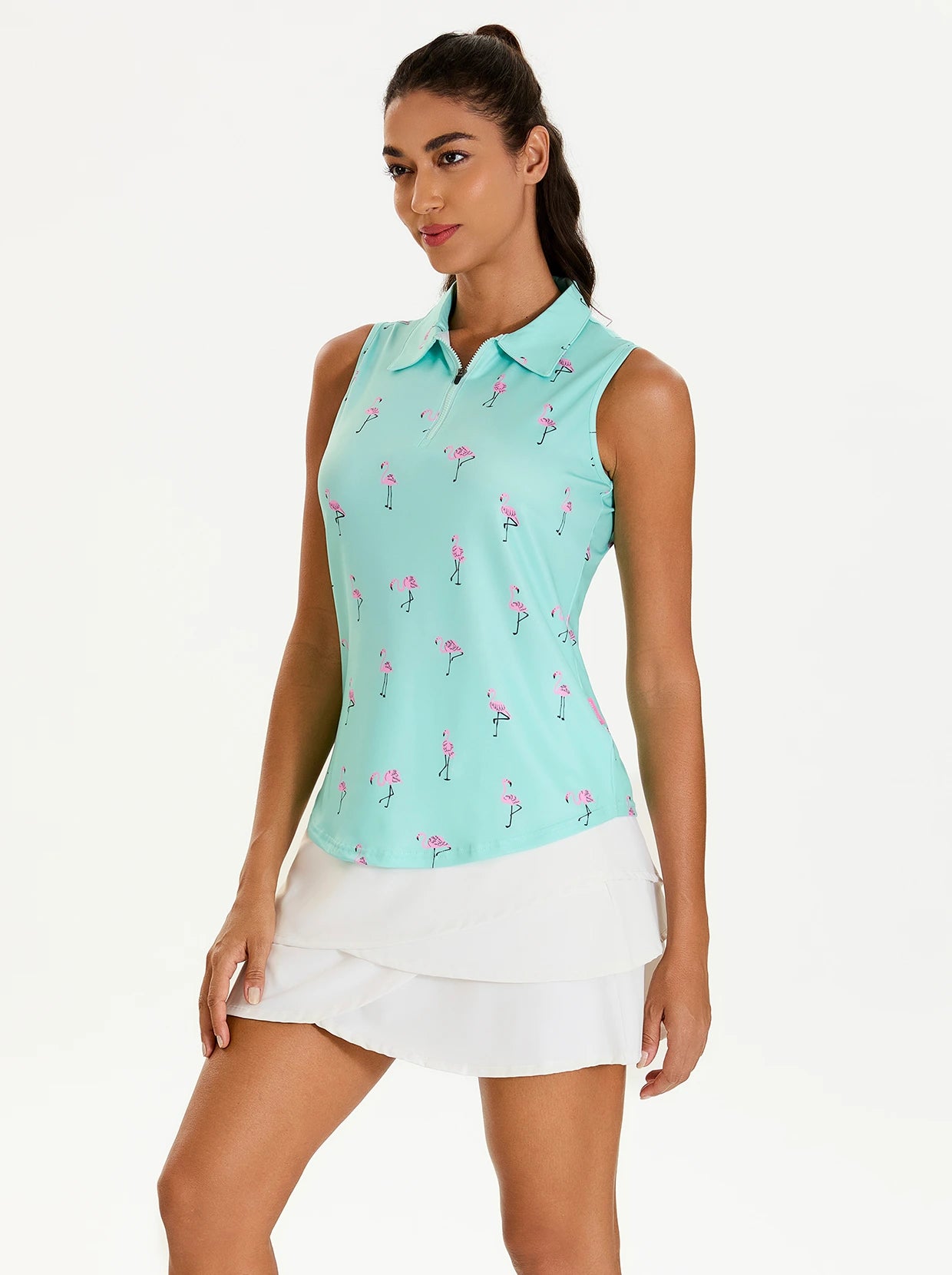 Flamingo Quarter-zip Sleeveless Polo Shirt  FOR WOMEN